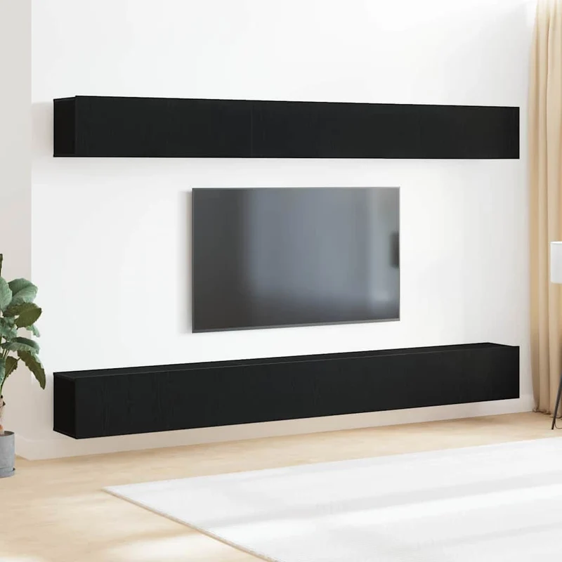 TV Cabinet Set 6 pcs Black Oak Engineered Wood