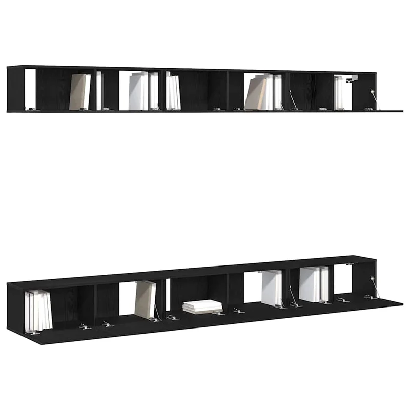 TV Cabinet Set 6 pcs Black Oak Engineered Wood