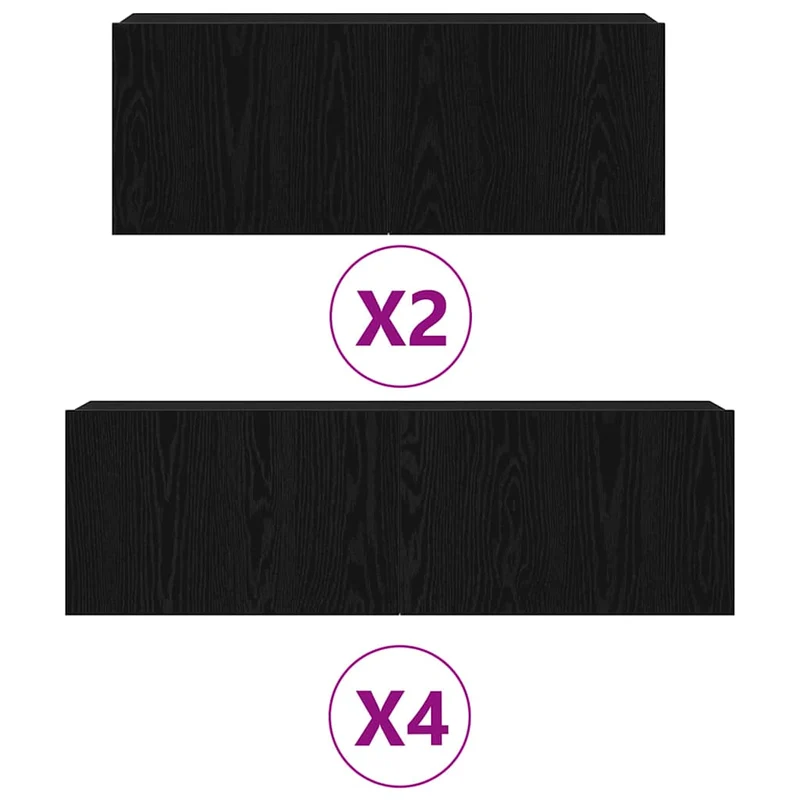 TV Cabinet Set 6 pcs Black Oak Engineered Wood