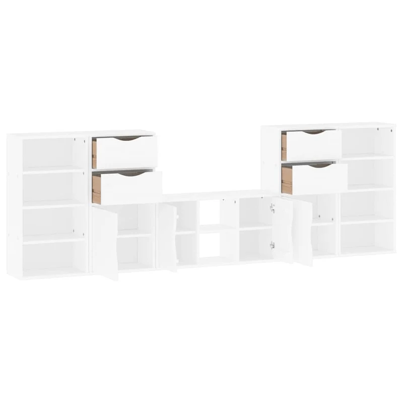 5 Piece TV Units with Storage "ODDA" White Solid Wood Pine