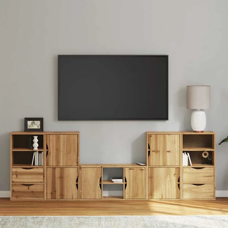 5 Piece TV Units with Storage "ODDA" Solid Wood Pine