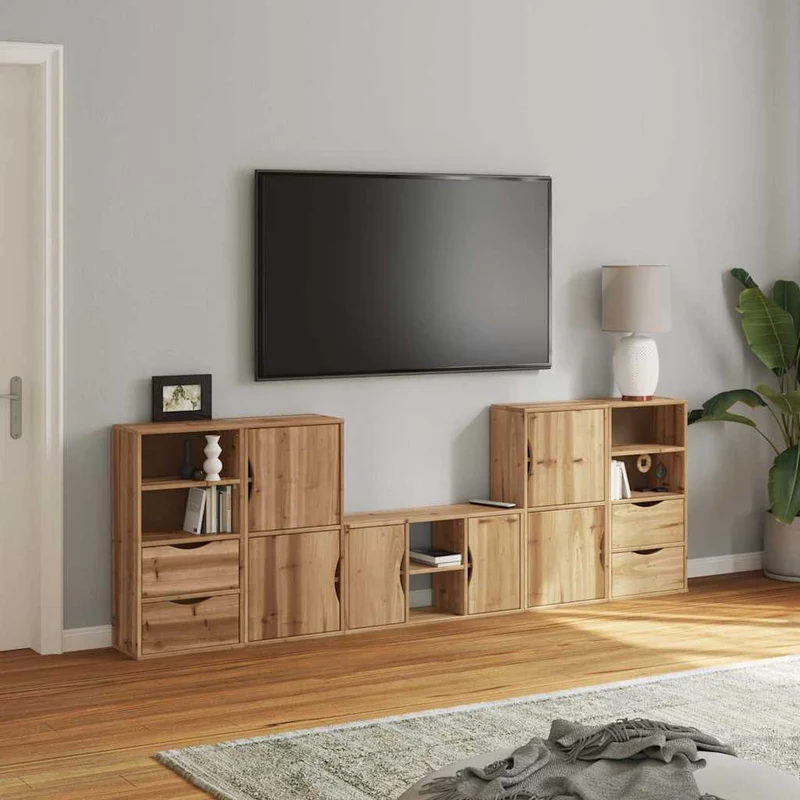 5 Piece TV Units with Storage "ODDA" Solid Wood Pine