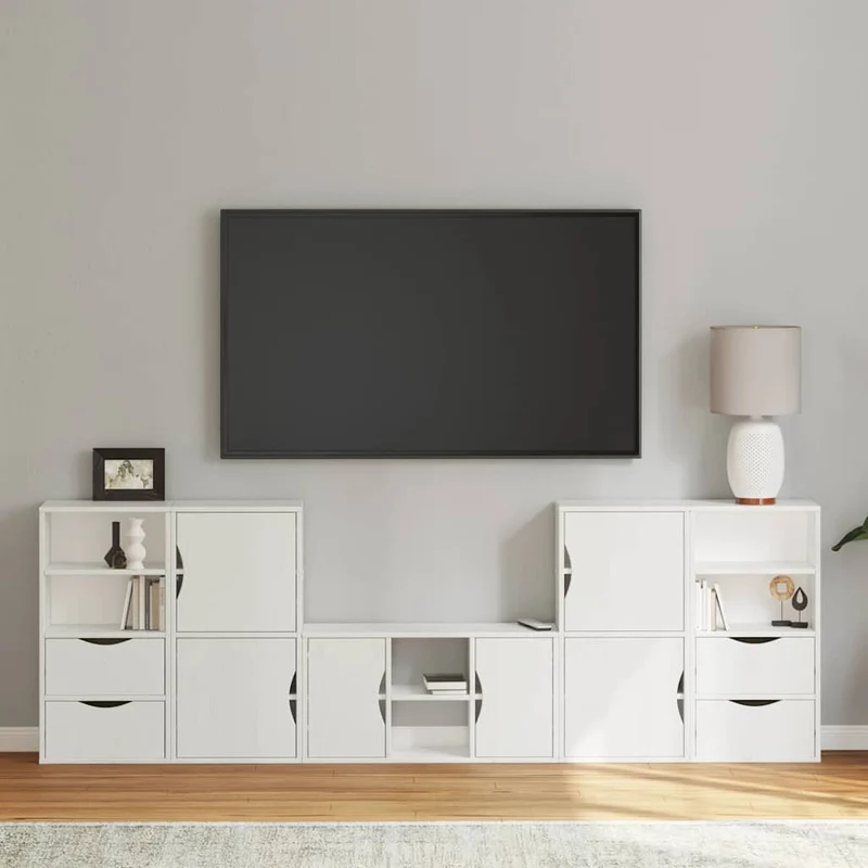 5 Piece TV Units with Storage "ODDA" White Solid Wood Pine