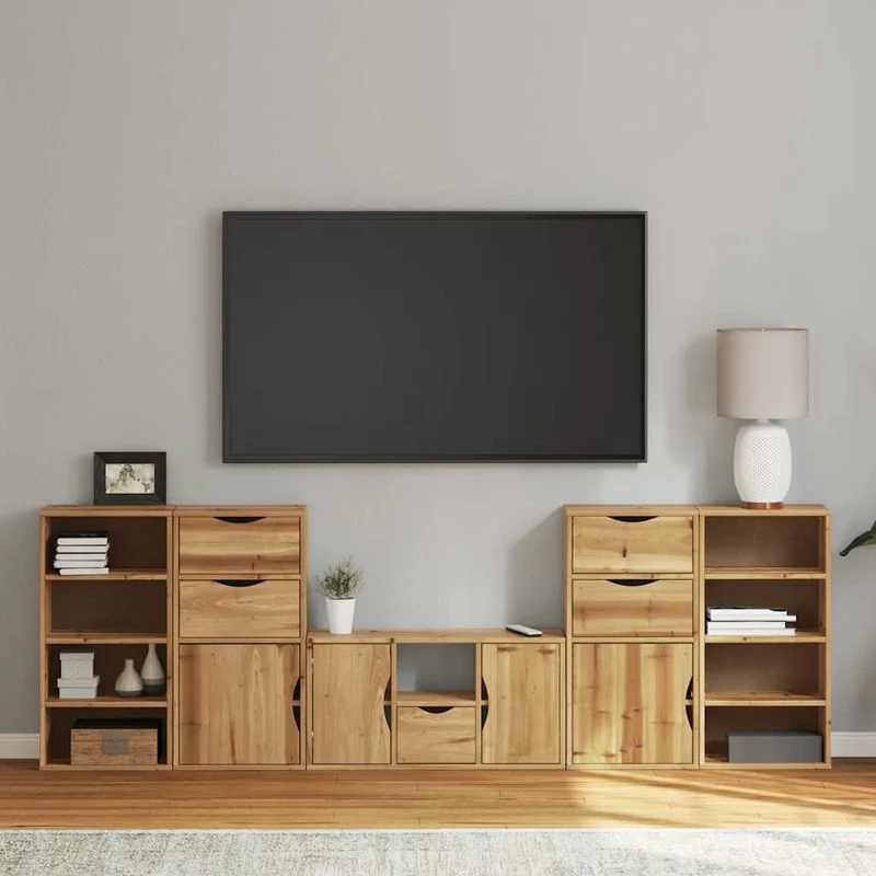 5 Piece TV Units with Storage "ODDA" Solid Wood Pine