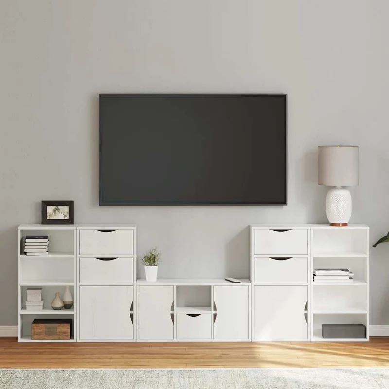 5 Piece TV Units with Storage "ODDA" White Solid Wood Pine