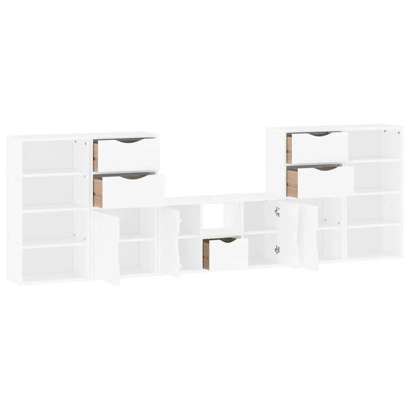 5 Piece TV Units with Storage "ODDA" White Solid Wood Pine