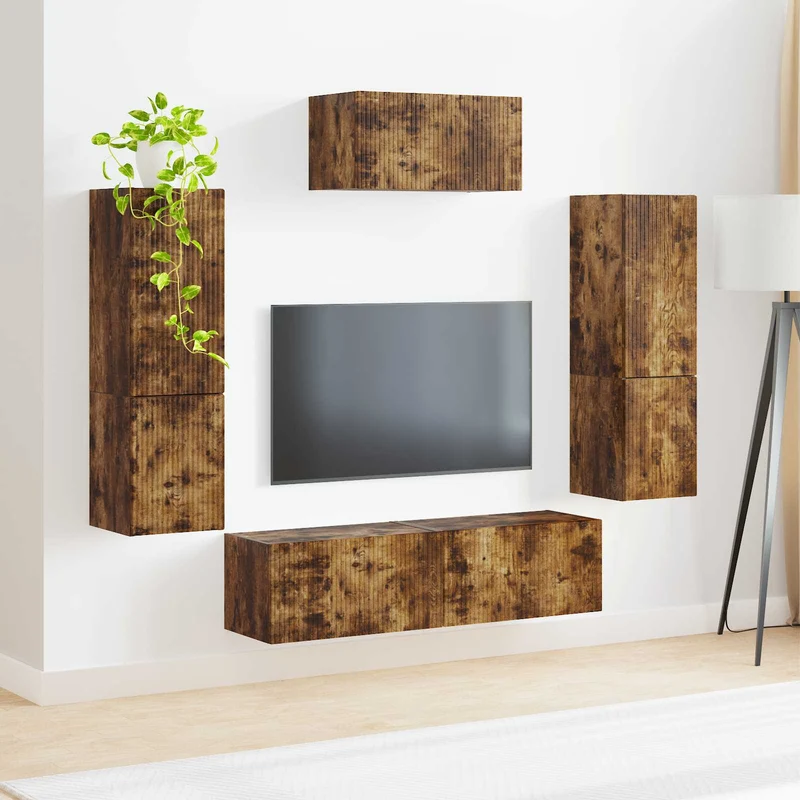 TV Cabinet Set 4 pcs Smoked Oak Engineered Wood