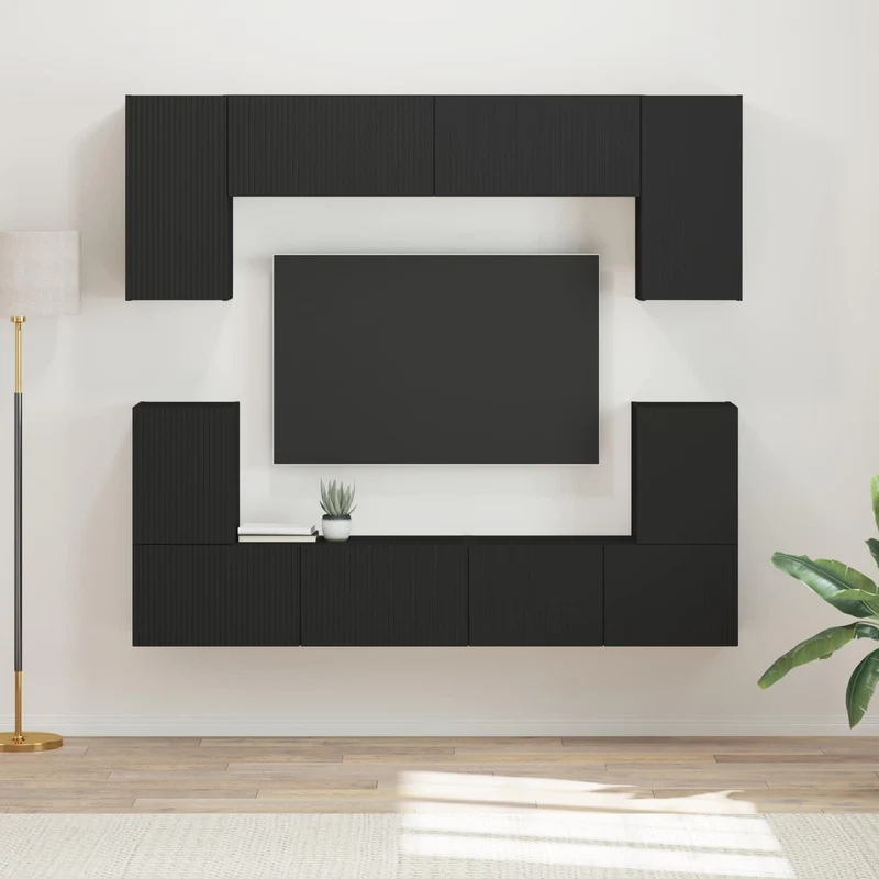 TV Cabinet Set 5 pcs Black Engineered Wood