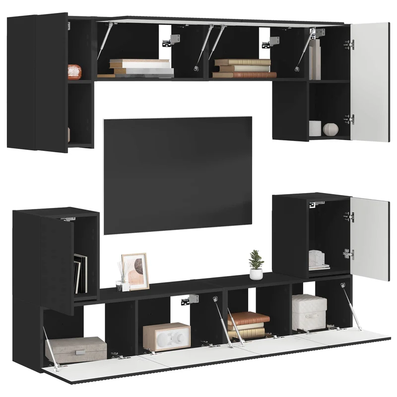 TV Cabinet Set 5 pcs Black Engineered Wood
