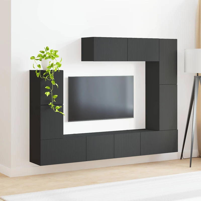 TV Cabinet Set 5 pcs Black Engineered Wood