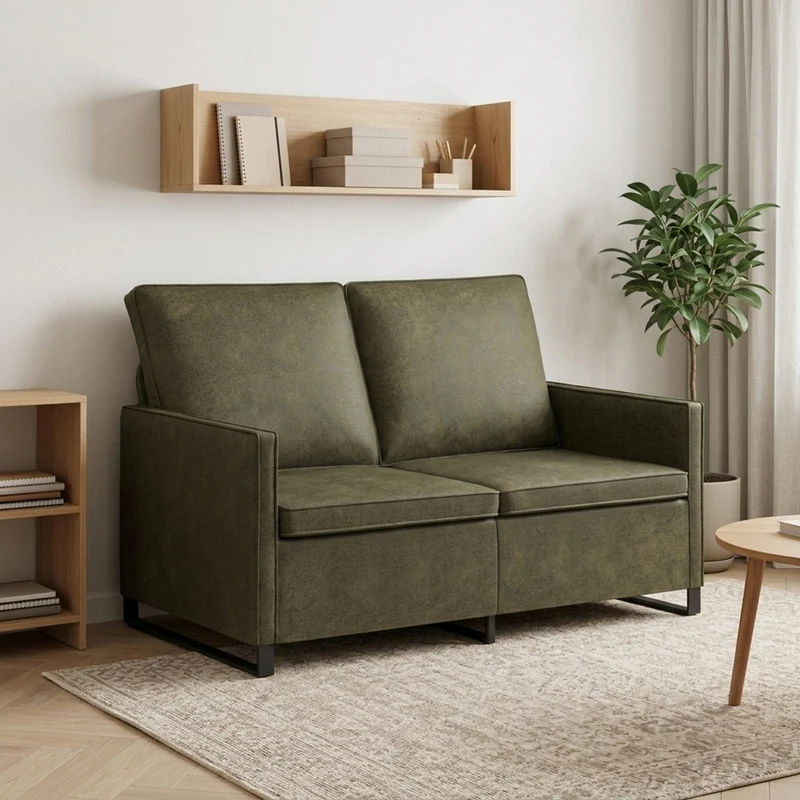 2 Seater Sofa Army Green 130 x 81 x 82 cm Faux Suede Fabric