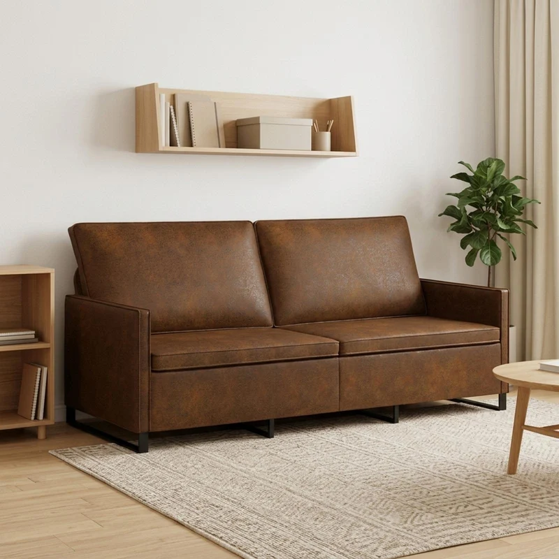 3 Seater Sofa Brown 190 x 81 x 82 cm Faux Suede Fabric