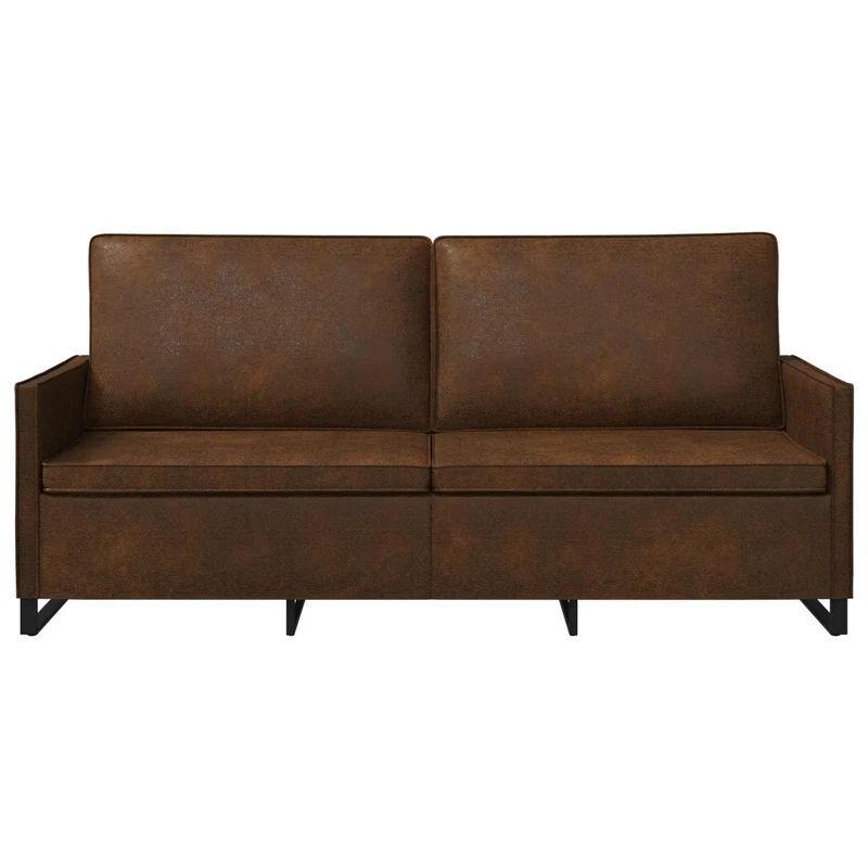 3 Seater Sofa Brown 190 x 81 x 82 cm Faux Suede Fabric