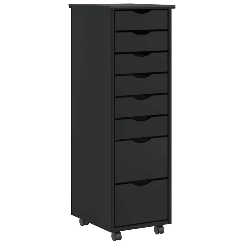 Rolling Cabinet with Drawers "MOSS" Black Solid Wood Pine