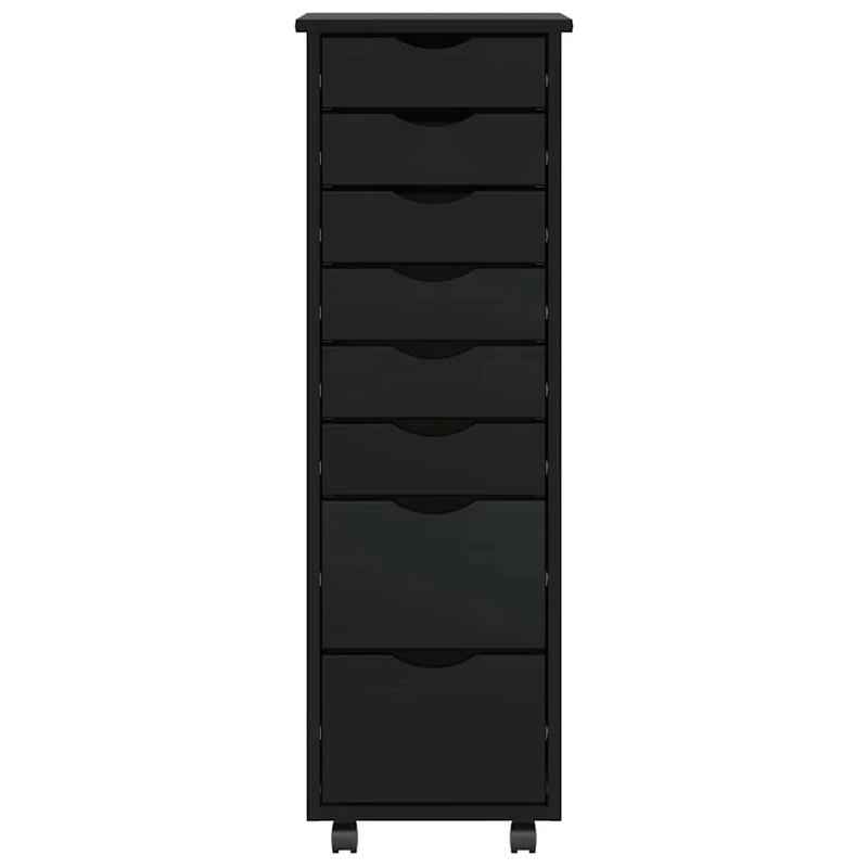 Rolling Cabinet with Drawers "MOSS" Black Solid Wood Pine
