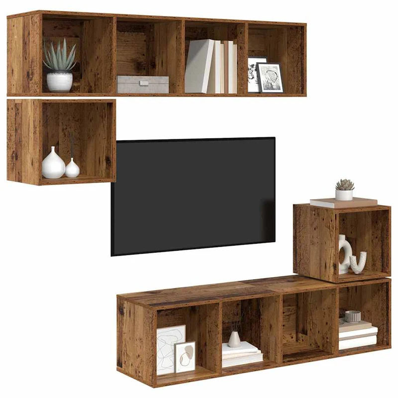 TV Cabinet Set 4 pcs Old Wood Engineered Wood