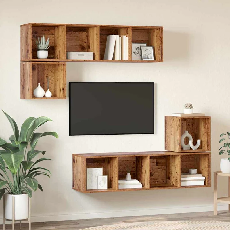 TV Cabinet Set 4 pcs Old Wood Engineered Wood