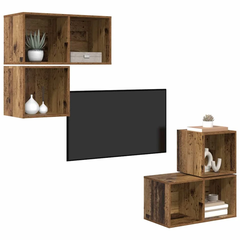 TV Cabinet Set 4 pcs Old Wood Engineered Wood