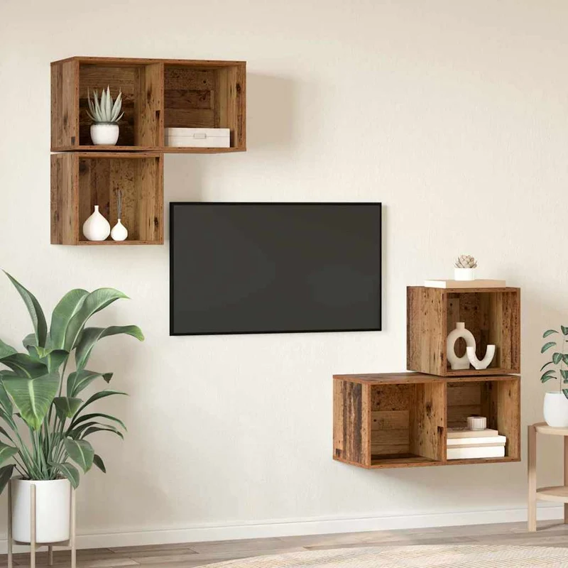 TV Cabinet Set 4 pcs Old Wood Engineered Wood