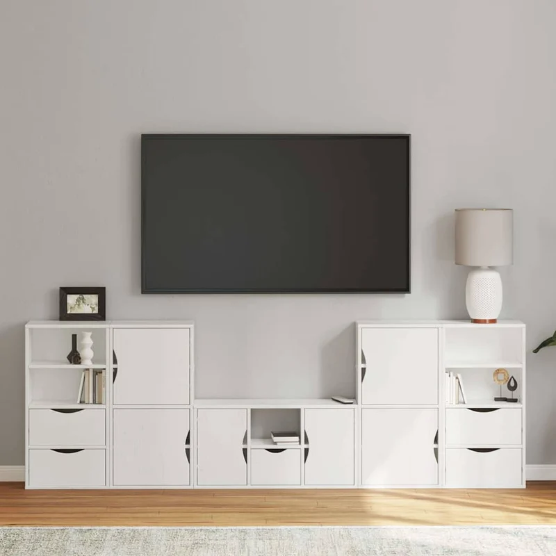 5 Piece TV Units with Storage "ODDA" White Solid Wood Pine