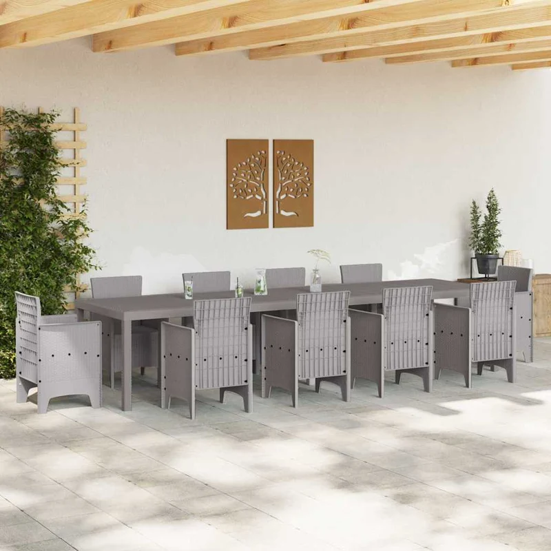 Garden Table Light Grey 350 x 100 x 74 cm Poly Rattan