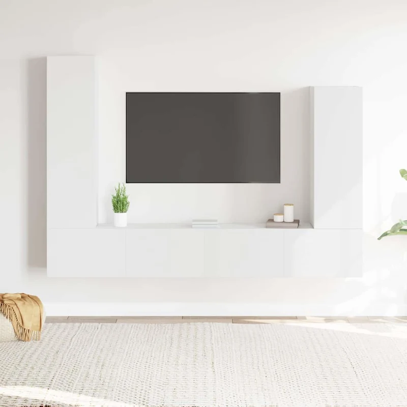 4 Piece TV Cabinet Set White Engineered Wood