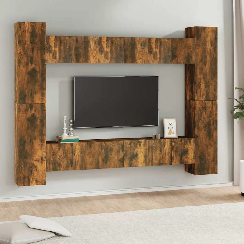 10 Piece TV Cabinet Set Smoked Oak Engineered Wood