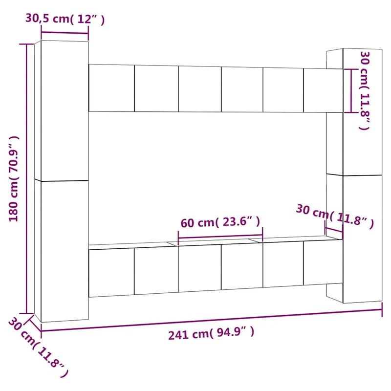 10 Piece TV Cabinet Set Smoked Oak Engineered Wood