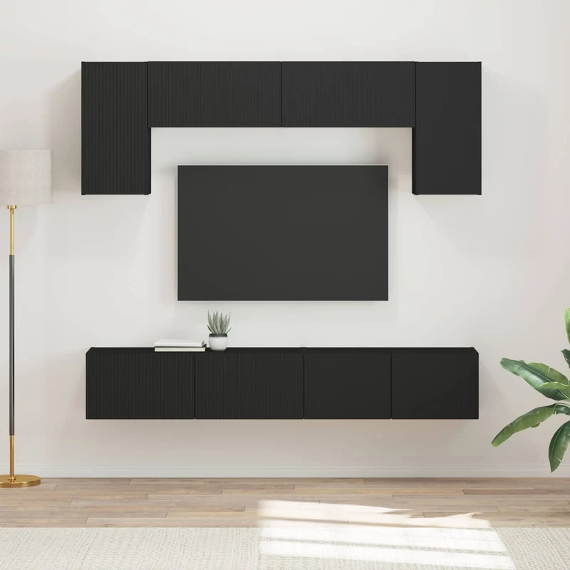 TV Cabinet Set 4 pcs Black Engineered Wood