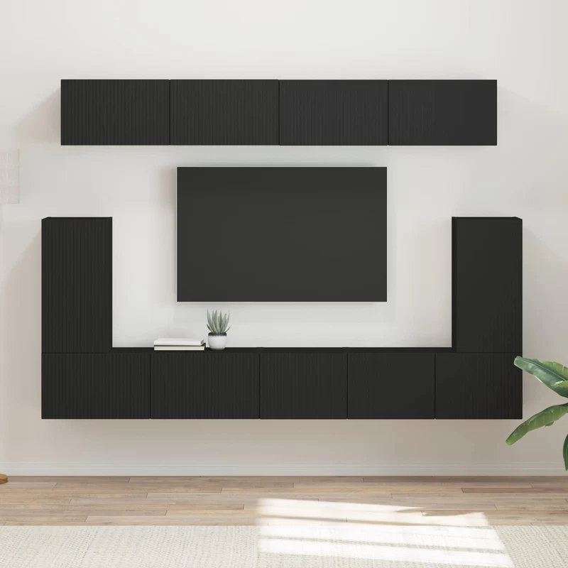 TV Cabinet Set 5 pcs Black Engineered Wood