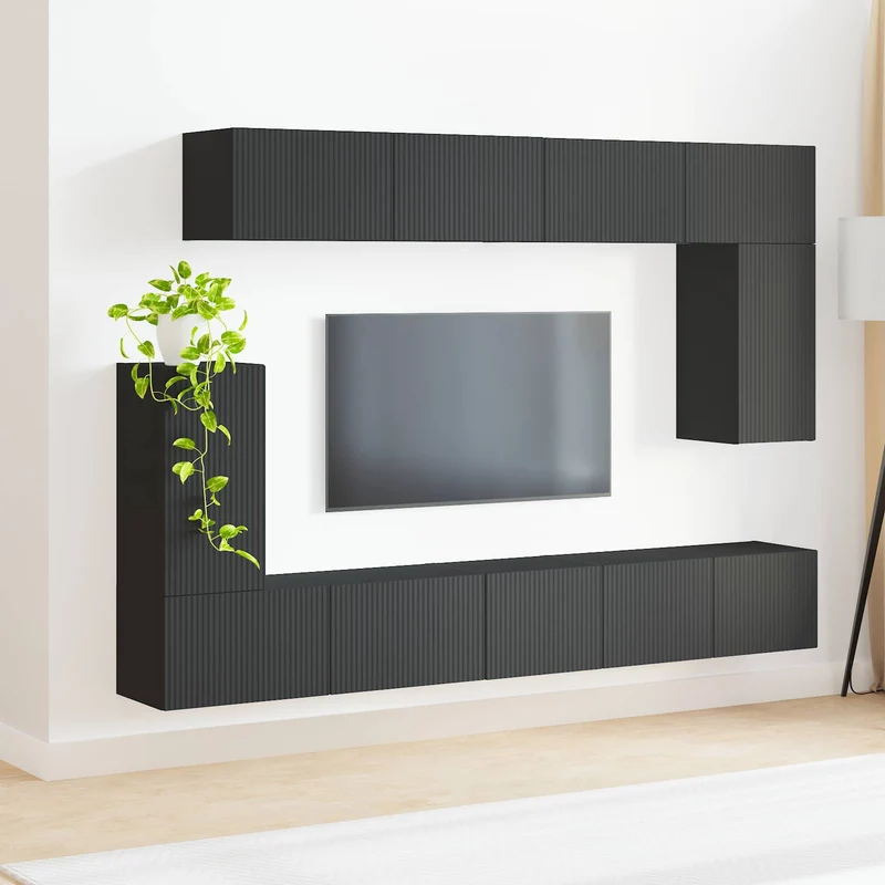 TV Cabinet Set 5 pcs Black Engineered Wood