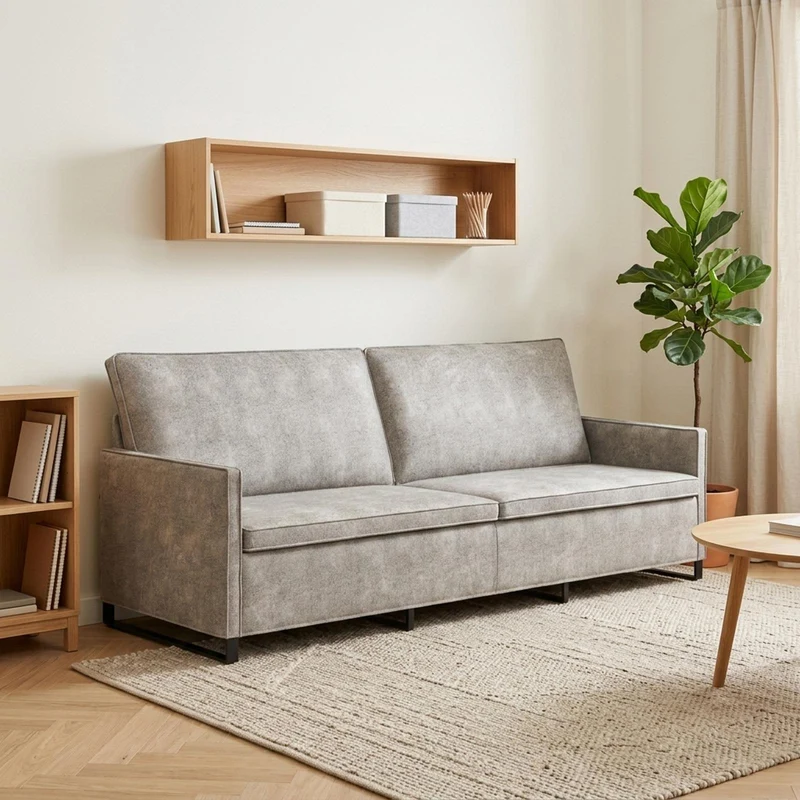 3 Seater Sofa Light Grey 220 x 81 x 82 cm Faux Suede Fabric