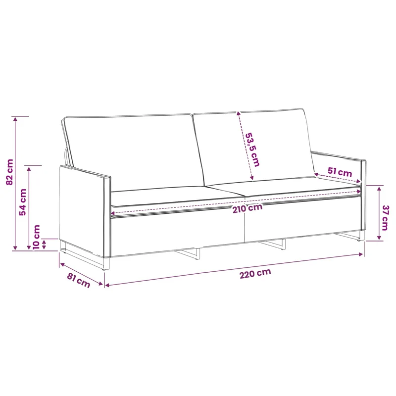 3 Seater Sofa Light Grey 220 x 81 x 82 cm Faux Suede Fabric