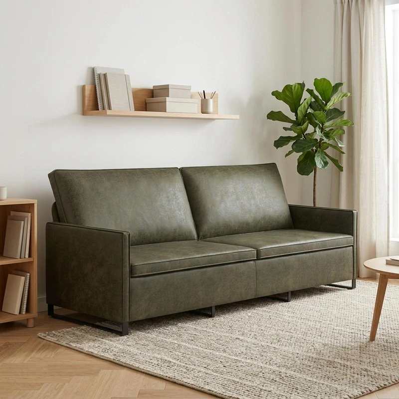 3 Seater Sofa Army Green 220 x 81 x 82 cm Faux Suede Fabric