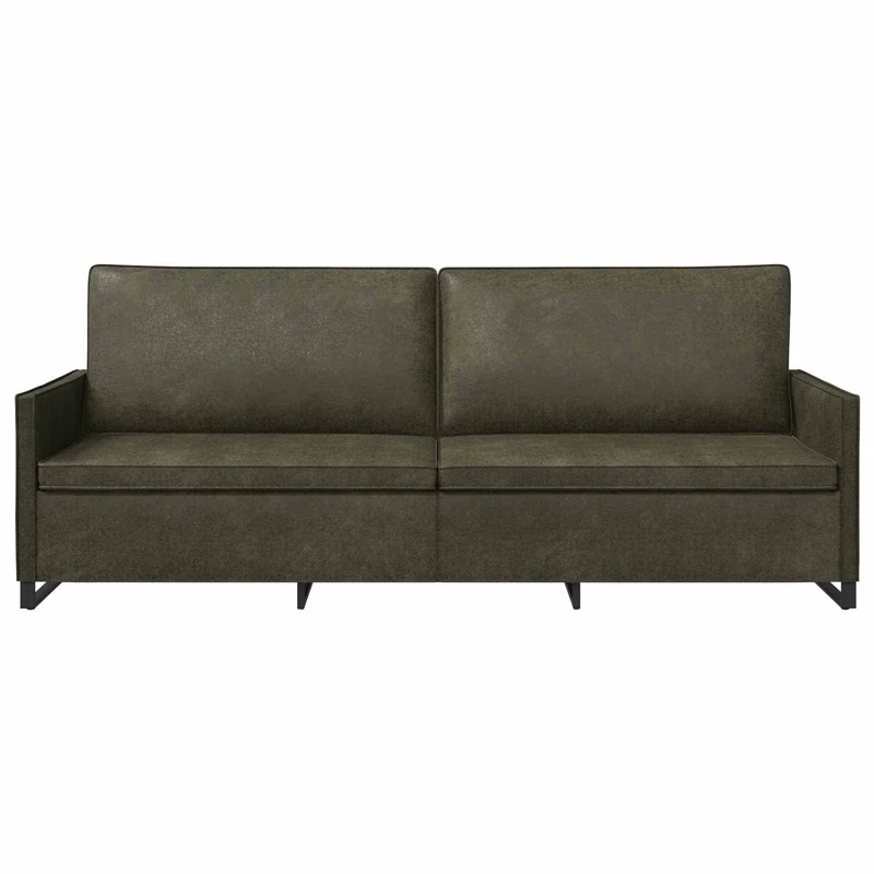 3 Seater Sofa Army Green 220 x 81 x 82 cm Faux Suede Fabric