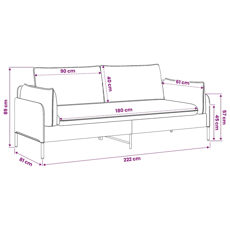 3-Seater Sofa 3-Seater Light Green 222 x 81 x 89 cm Velvet