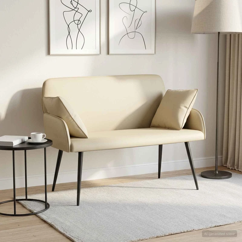2 Seater Sofa with Metal Legs 2-Seater Cream Faux Leather