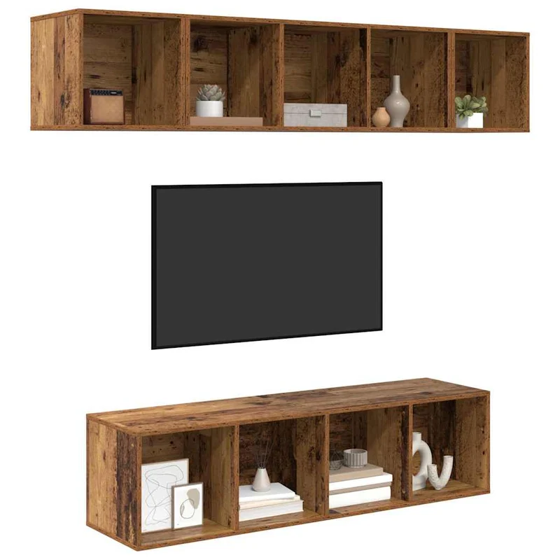 TV Cabinet Set 4 pcs Old Wood Engineered Wood