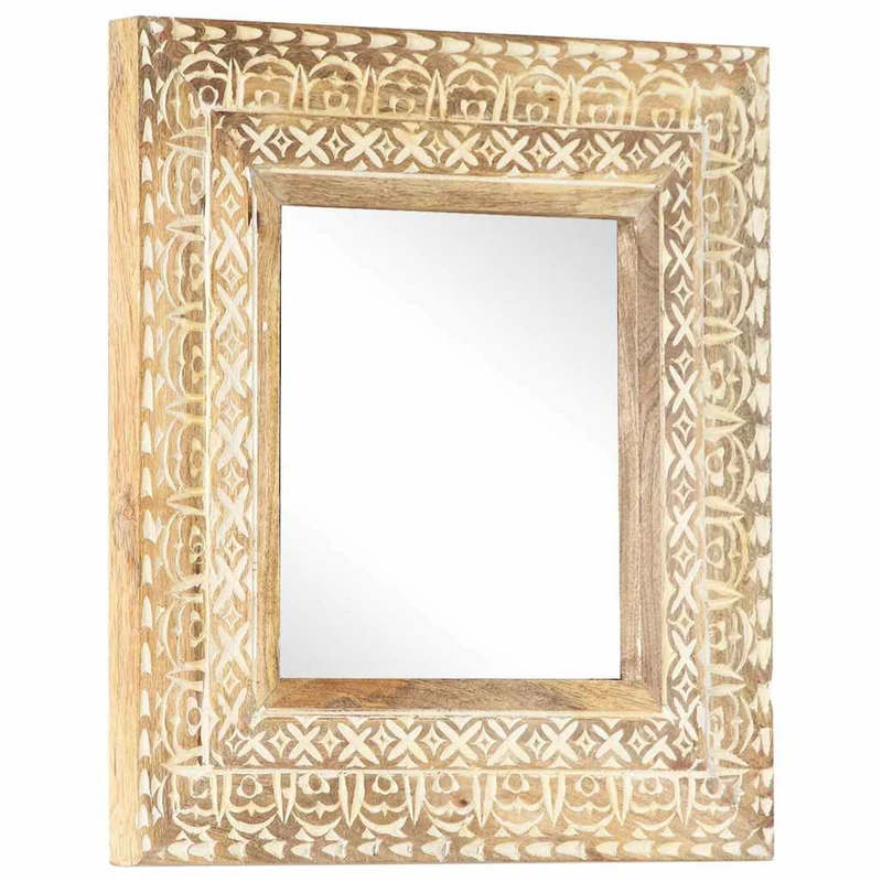 321644 vidaXL Hand-Carved Mirror 50x50x2,6 cm Solid Mango Wood