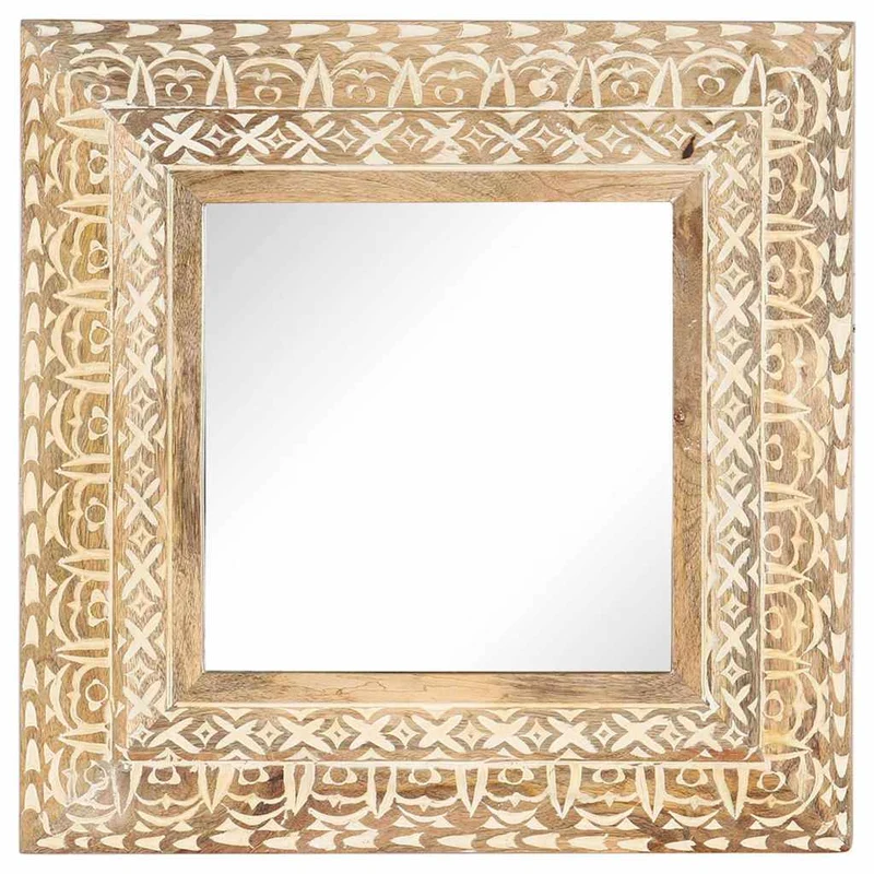 321644 vidaXL Hand-Carved Mirror 50x50x2,6 cm Solid Mango Wood