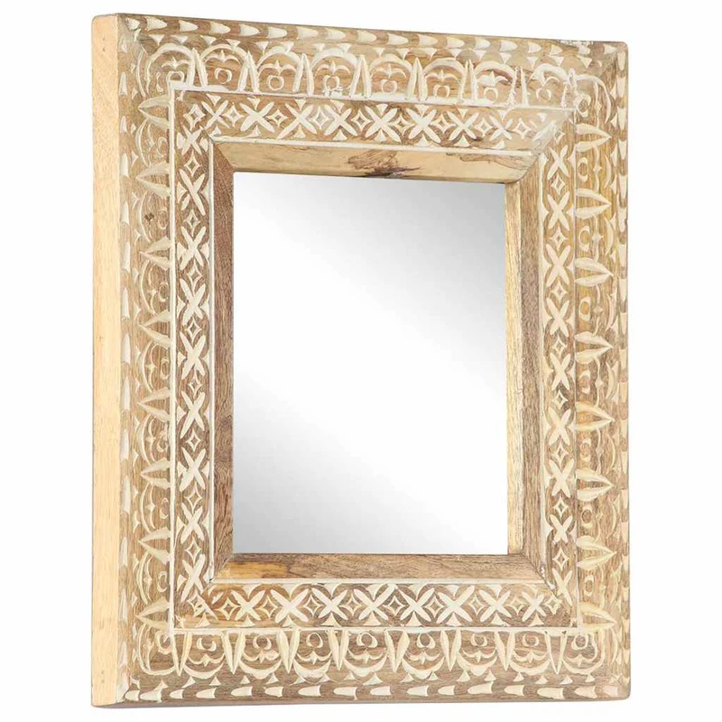 321644 vidaXL Hand-Carved Mirror 50x50x2,6 cm Solid Mango Wood