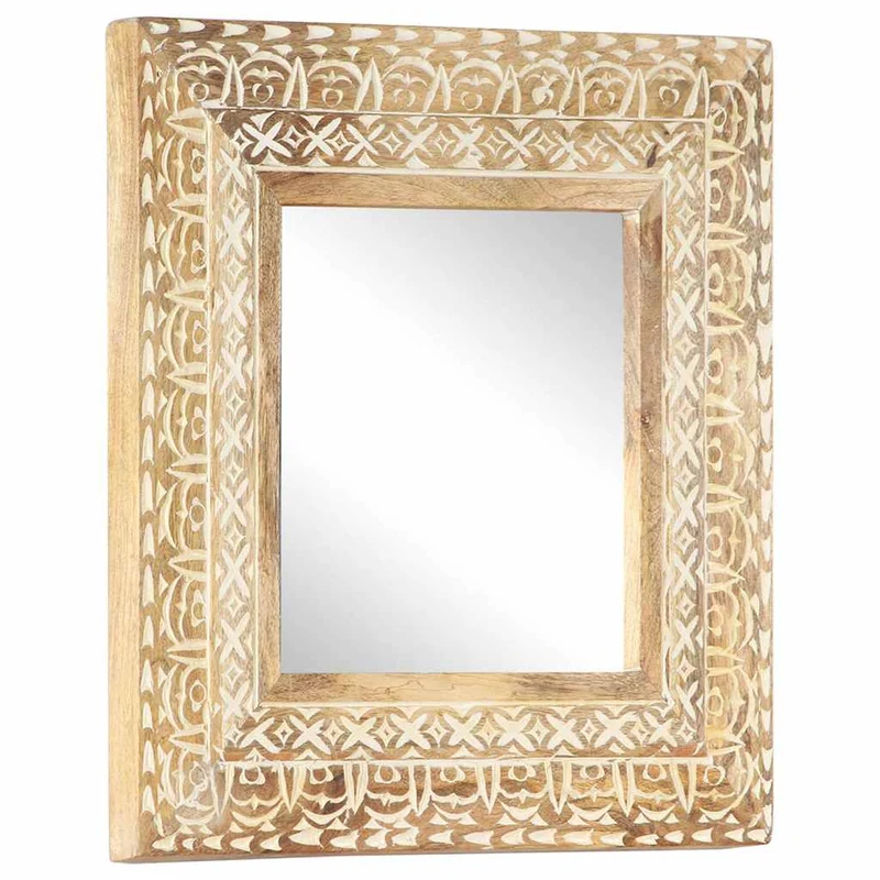 321644 vidaXL Hand-Carved Mirror 50x50x2,6 cm Solid Mango Wood