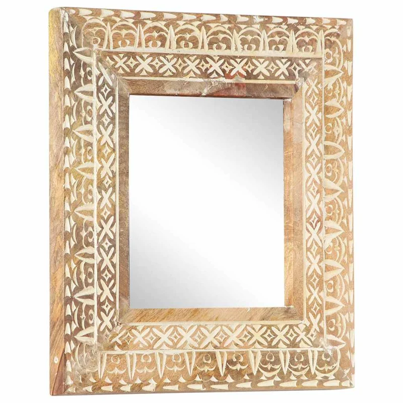 321644 vidaXL Hand-Carved Mirror 50x50x2,6 cm Solid Mango Wood