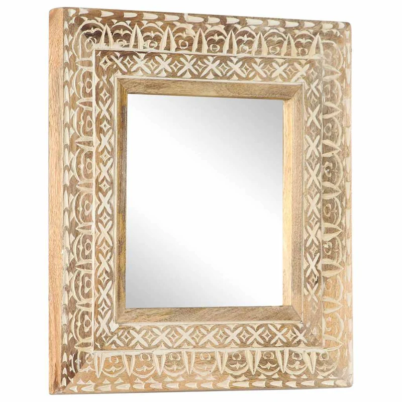 321644 vidaXL Hand-Carved Mirror 50x50x2,6 cm Solid Mango Wood
