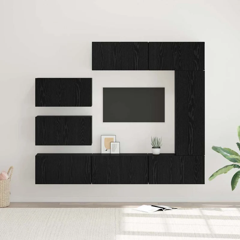 TV Cabinet Set 8 pcs Black Oak Engineered Wood