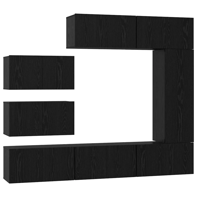 TV Cabinet Set 8 pcs Black Oak Engineered Wood