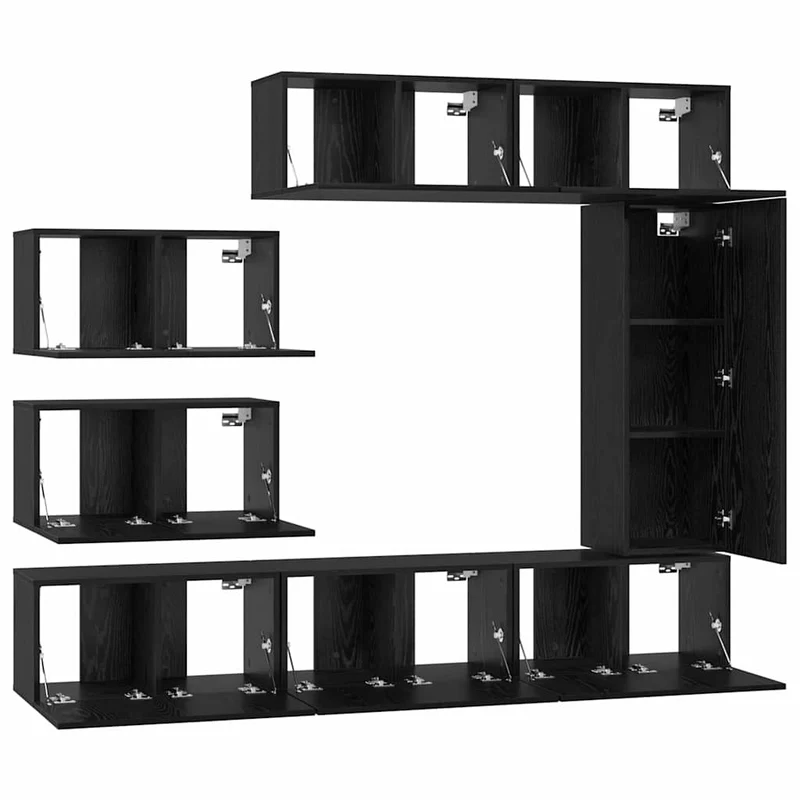 TV Cabinet Set 8 pcs Black Oak Engineered Wood