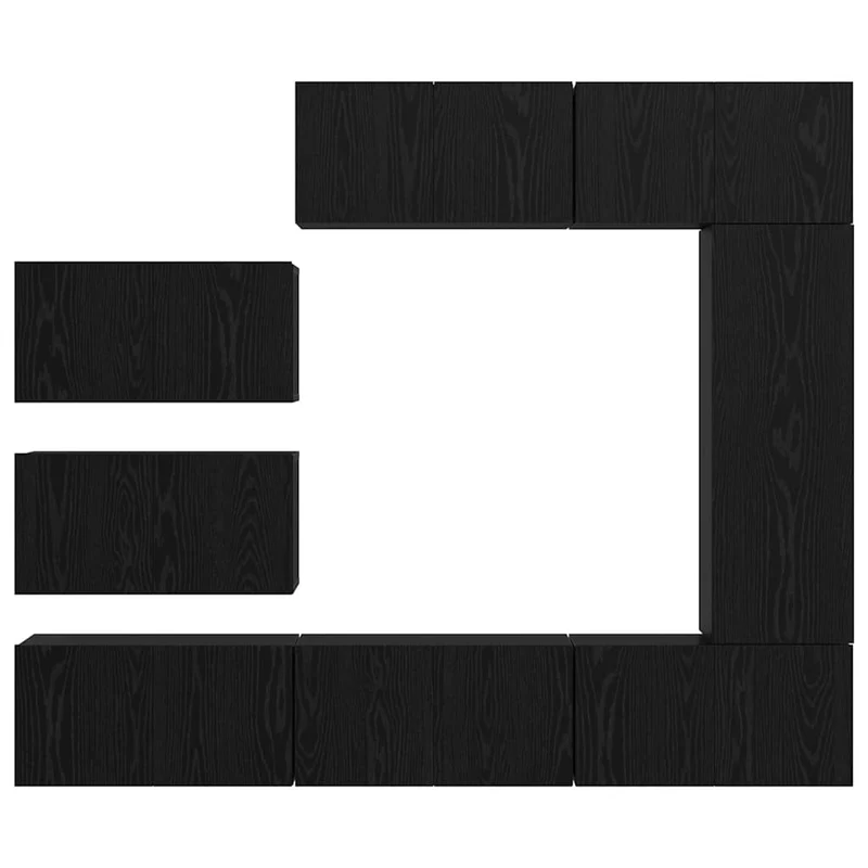 TV Cabinet Set 8 pcs Black Oak Engineered Wood