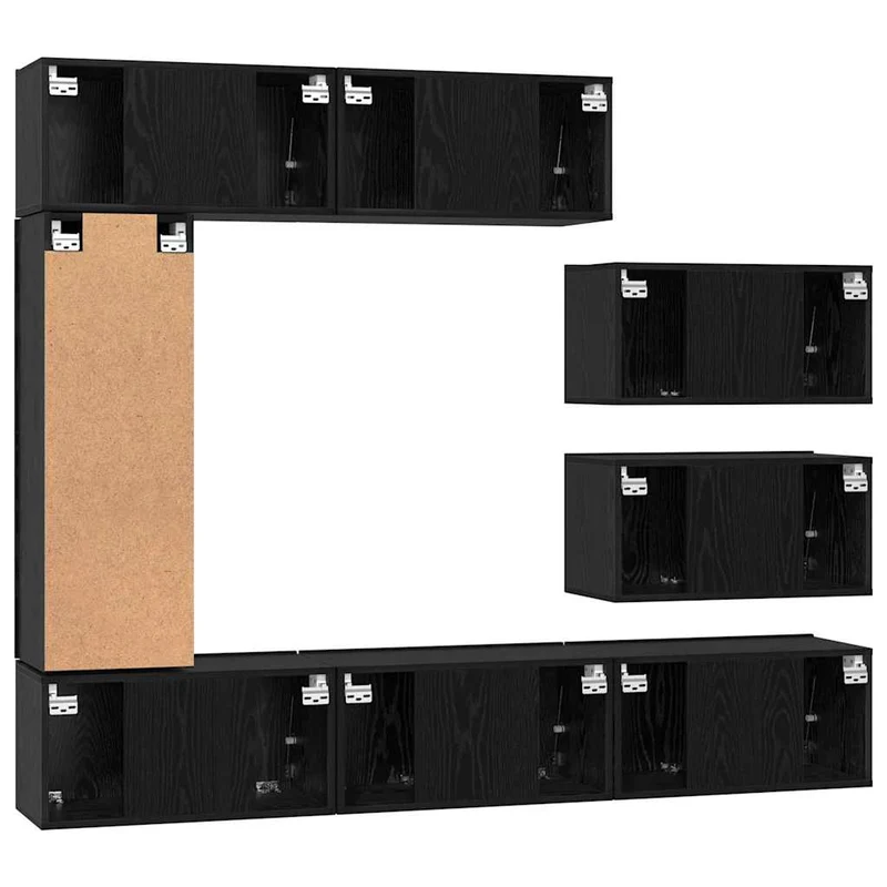 TV Cabinet Set 8 pcs Black Oak Engineered Wood