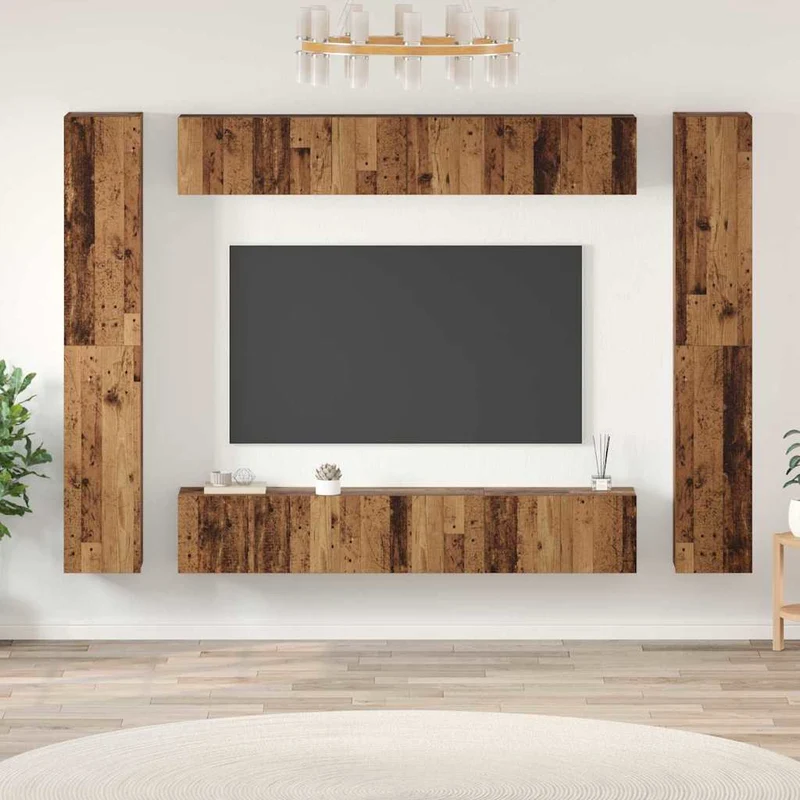 TV Cabinet Set 10 pcs Old Wood Engineered Wood